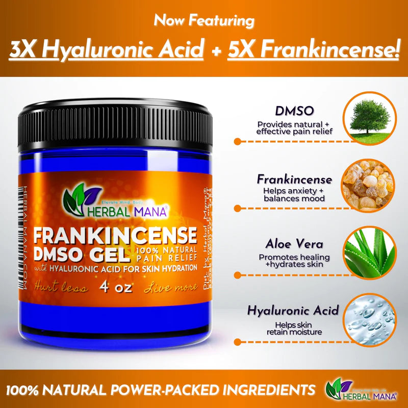 Extra Strength Herbal Mana Frankincense Gel - Reduce Pain & Stress with Pure DMSO, Quick Absorption